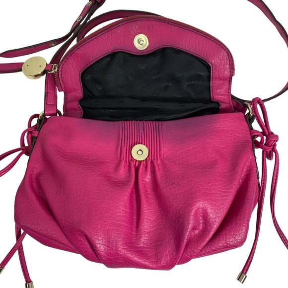 JUICY COUTURE Hot Pink Faux Leather Crossbody Bag Crown Logo Side Drawstrings - Picture 4 of 10